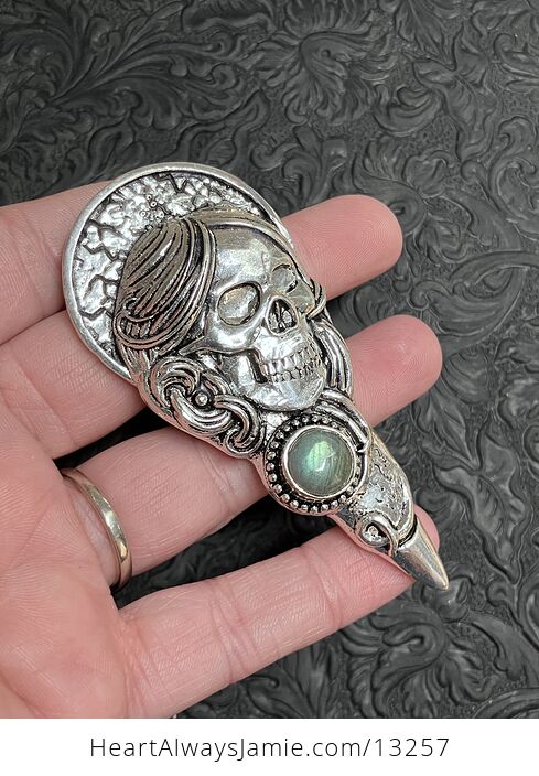 Santa Muerte Skull Pendant with a Labradorite Gem Stone Crystal Jewelry - #vHzqqHtluVU-5