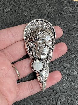 Santa Muerte Skull Pendant with a Rainbow Moonstone Stone Crystal Jewelry #14Ng0m6CqIQ