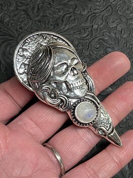 Santa Muerte Skull Pendant with a Rainbow Moonstone Stone Crystal Jewelry #fcAbYUHi1RM