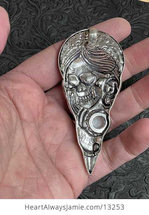 Santa Muerte Skull Pendant with a Rainbow Moonstone Stone Crystal Jewelry - #14Ng0m6CqIQ-7