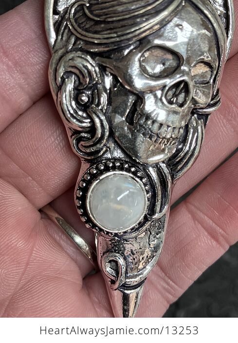 Santa Muerte Skull Pendant with a Rainbow Moonstone Stone Crystal Jewelry - #14Ng0m6CqIQ-6