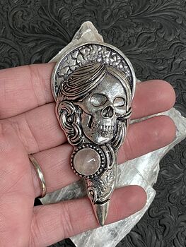 Santa Muerte Skull Pendant with a Rose Quartz Gem Stone Crystal Jewelry #qIzm0sAlrZo