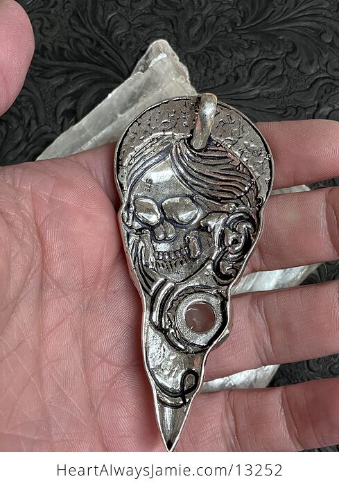 Santa Muerte Skull Pendant with a Rose Quartz Gem Stone Crystal Jewelry - #qIzm0sAlrZo-4