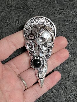 Santa Muerte Skull Pendant with Black Onyx Stone Crystal Jewelry #anBuDAgSMsU