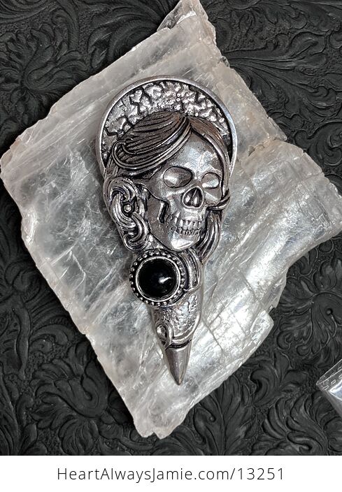 Santa Muerte Skull Pendant with Black Onyx Stone Crystal Jewelry - #anBuDAgSMsU-6