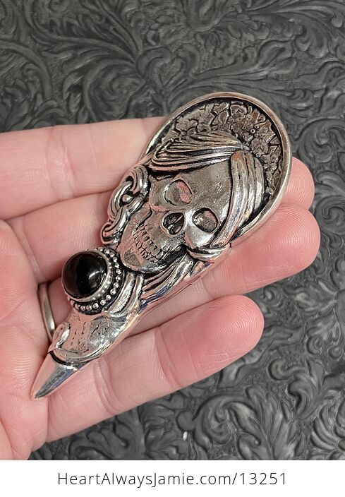 Santa Muerte Skull Pendant with Black Onyx Stone Crystal Jewelry - #anBuDAgSMsU-4