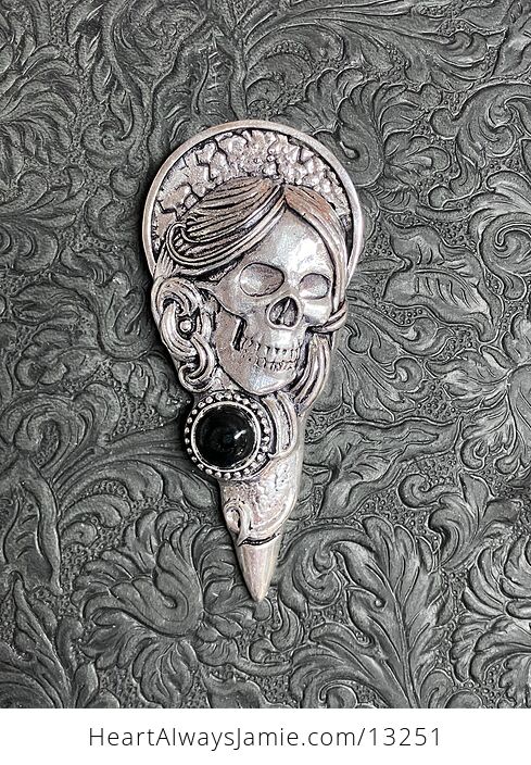 Santa Muerte Skull Pendant with Black Onyx Stone Crystal Jewelry - #anBuDAgSMsU-2