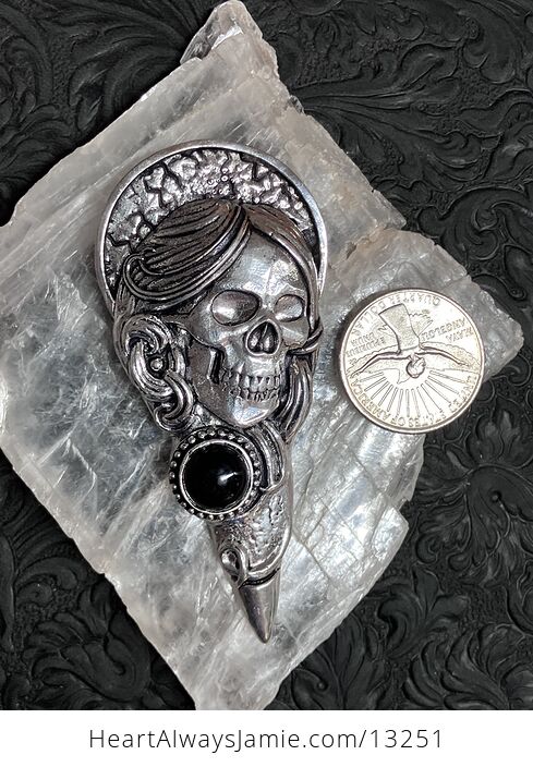 Santa Muerte Skull Pendant with Black Onyx Stone Crystal Jewelry - #anBuDAgSMsU-7