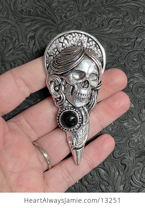 Santa Muerte Skull Pendant with Black Onyx Stone Crystal Jewelry - #anBuDAgSMsU-1