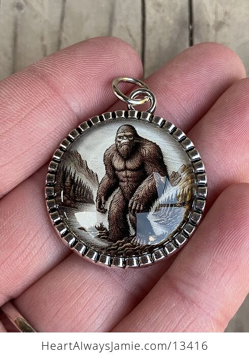 Sasquatch Bigfoot at a River Cryptid Pendant Keychain Charm - #t8VKeY641SM-11