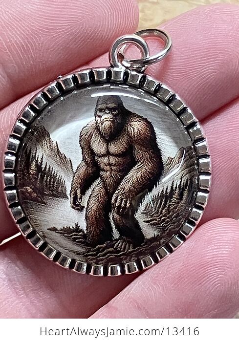 Sasquatch Bigfoot at a River Cryptid Pendant Keychain Charm - #t8VKeY641SM-8