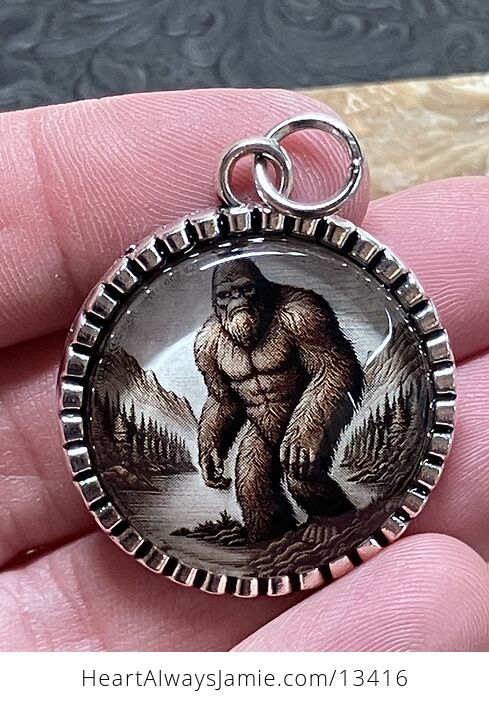 Sasquatch Bigfoot at a River Cryptid Pendant Keychain Charm - #t8VKeY641SM-5