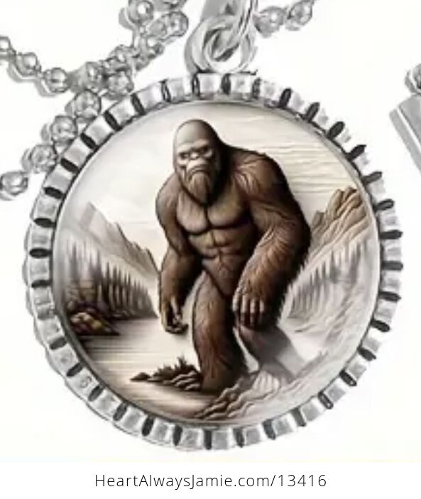 Sasquatch Bigfoot at a River Cryptid Pendant Keychain Charm - #t8VKeY641SM-1