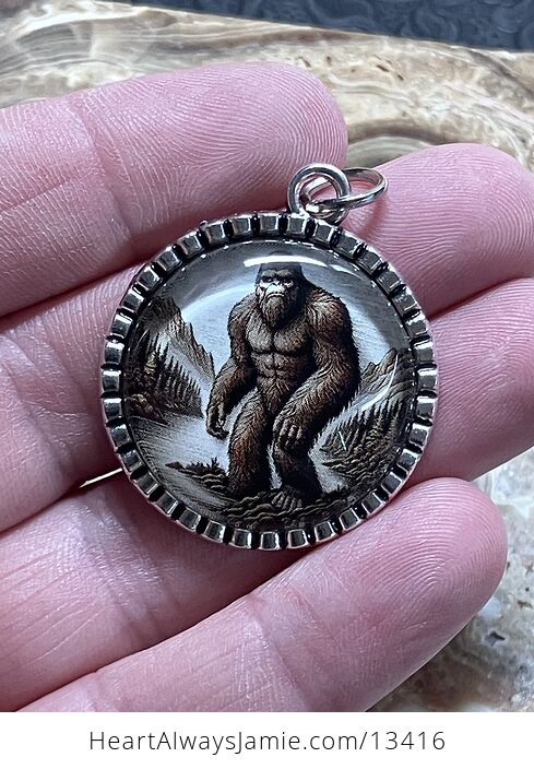 Sasquatch Bigfoot at a River Cryptid Pendant Keychain Charm - #t8VKeY641SM-7