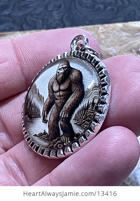 Sasquatch Bigfoot at a River Cryptid Pendant Keychain Charm - #t8VKeY641SM-6