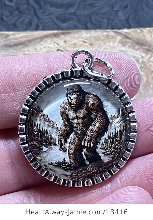 Sasquatch Bigfoot at a River Cryptid Pendant Keychain Charm - #t8VKeY641SM-4