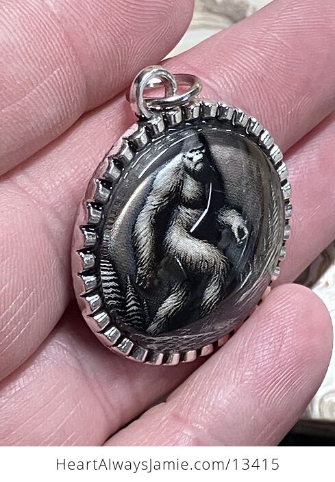 Sasquatch Bigfoot in a Winter Forest Cryptid Pendant Keychain Charm - #hpe8RLWb2Ws-3