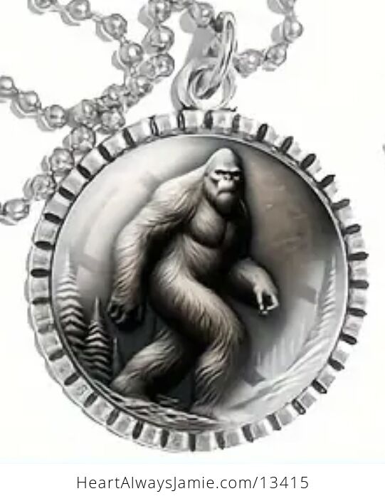 Sasquatch Bigfoot in a Winter Forest Cryptid Pendant Keychain Charm - #hpe8RLWb2Ws-9