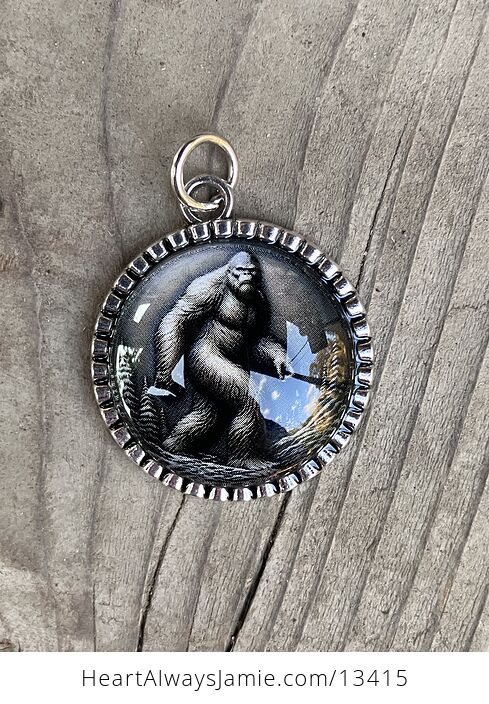 Sasquatch Bigfoot in a Winter Forest Cryptid Pendant Keychain Charm - #hpe8RLWb2Ws-7