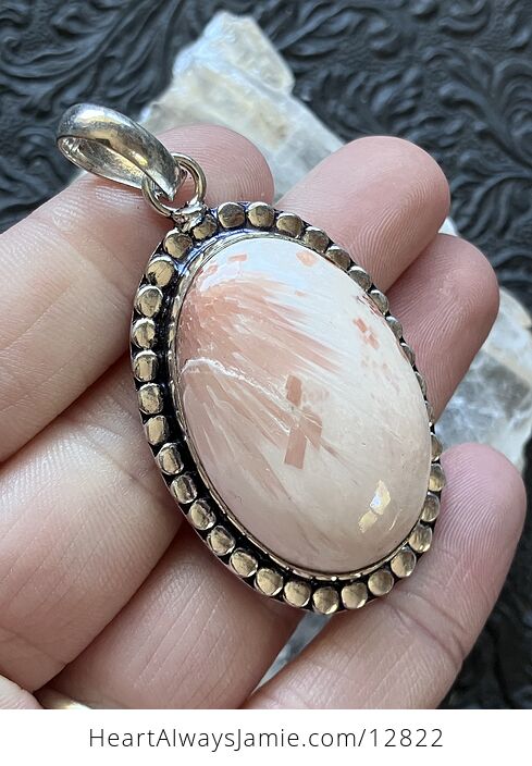 Scolecite with Peach Stilbite Stone Crystal Jewelry Pendant - #eSima9mRhOU-3