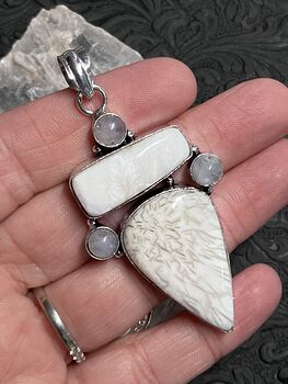 Scolecite with Rainbow Moonstone Pendant Stone Crystal Jewelry #BpxFqpFMdFM