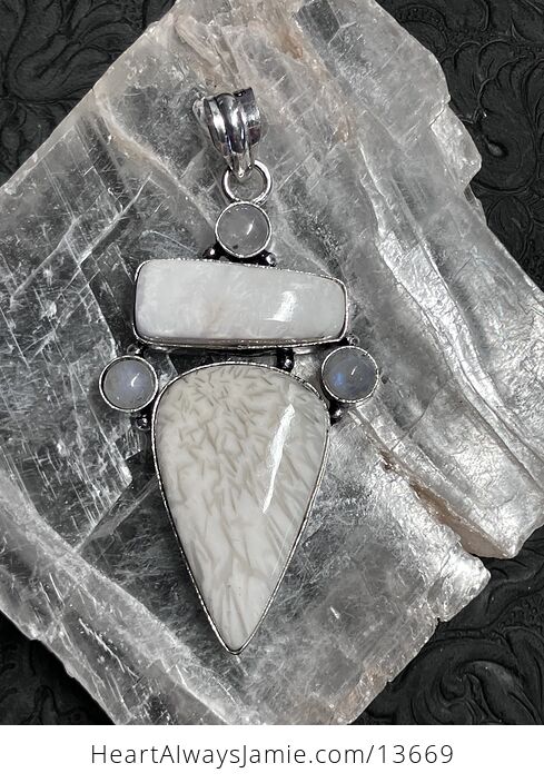 Scolecite with Rainbow Moonstone Pendant Stone Crystal Jewelry - #BpxFqpFMdFM-7