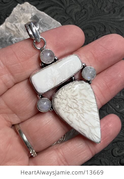 Scolecite with Rainbow Moonstone Pendant Stone Crystal Jewelry - #BpxFqpFMdFM-1