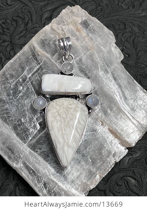 Scolecite with Rainbow Moonstone Pendant Stone Crystal Jewelry - #BpxFqpFMdFM-6