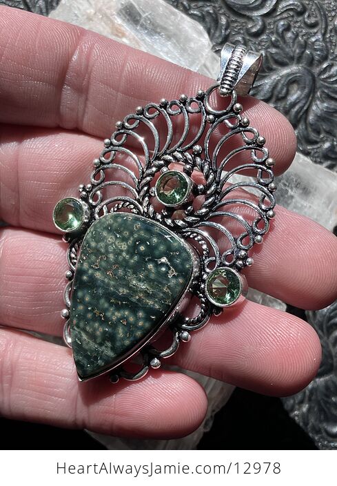 Sea Ocean Jasper and Peridot Boho Pendant Crystal Stone Jewelry - #ULHGcJoxVbw-6