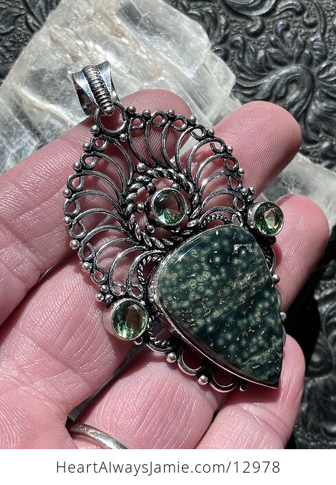 Sea Ocean Jasper and Peridot Boho Pendant Crystal Stone Jewelry - #ULHGcJoxVbw-5