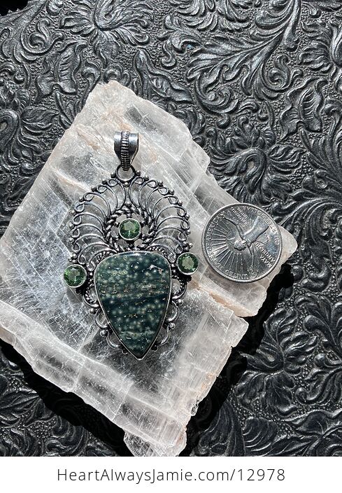 Sea Ocean Jasper and Peridot Boho Pendant Crystal Stone Jewelry - #ULHGcJoxVbw-3