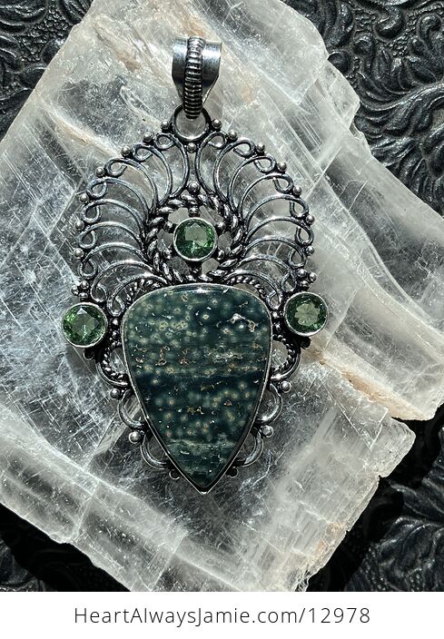 Sea Ocean Jasper and Peridot Boho Pendant Crystal Stone Jewelry - #ULHGcJoxVbw-1