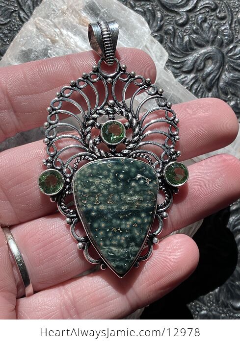 Sea Ocean Jasper and Peridot Boho Pendant Crystal Stone Jewelry - #ULHGcJoxVbw-4