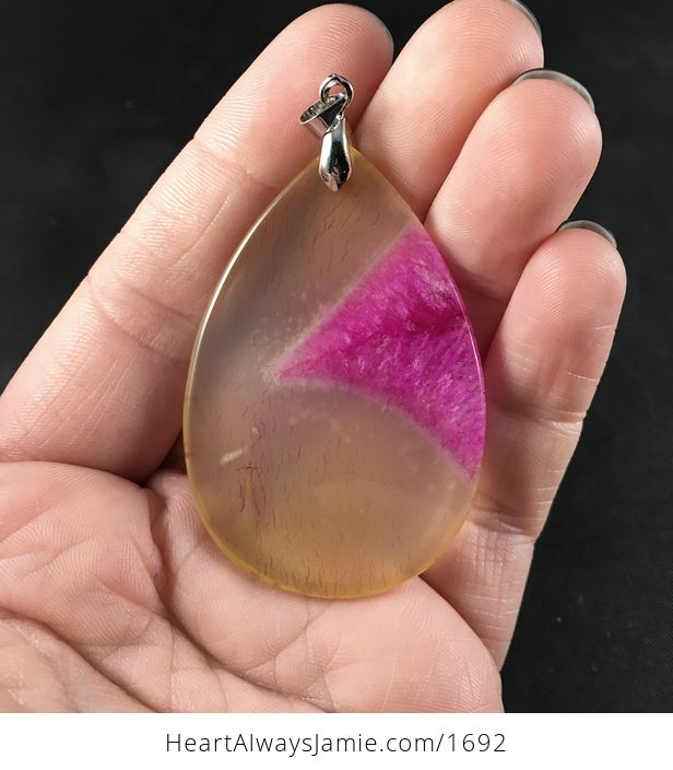 Semi Transparent Beige and Pretty Pink Druzy Agate Stone Pendant Necklace - #O7AYEhOurb4-2