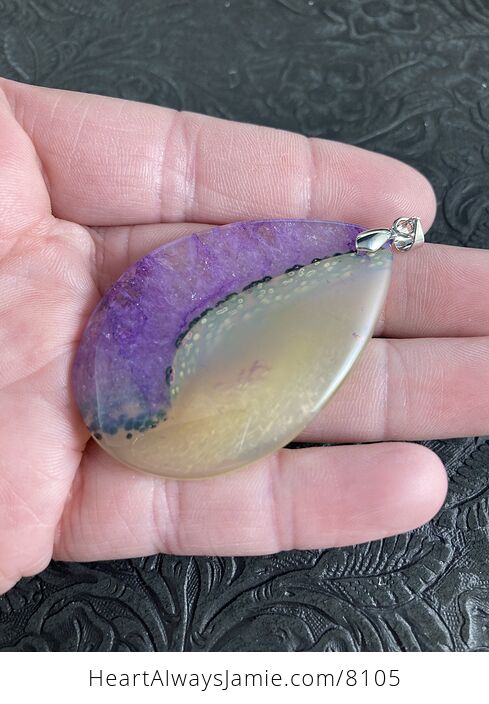Semi Transparent Beige and Purple Druzy Stone Agate Jewelry Pendant - #52UEbDWTvTY-2