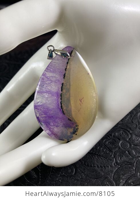 Semi Transparent Beige and Purple Druzy Stone Agate Jewelry Pendant - #52UEbDWTvTY-6