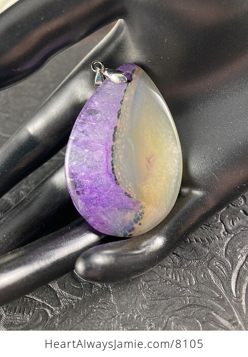 Semi Transparent Beige and Purple Druzy Stone Agate Jewelry Pendant - #52UEbDWTvTY-7