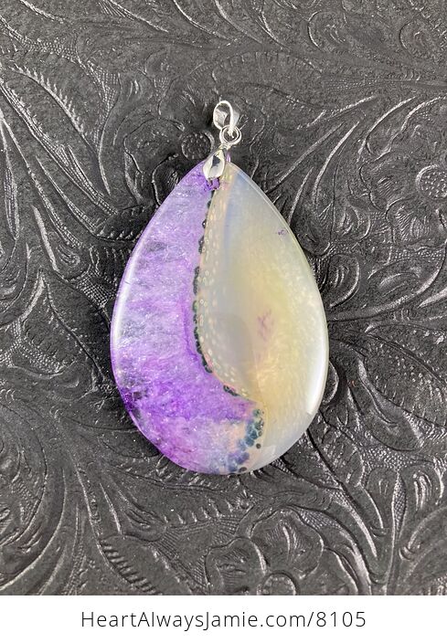 Semi Transparent Beige and Purple Druzy Stone Agate Jewelry Pendant - #52UEbDWTvTY-4