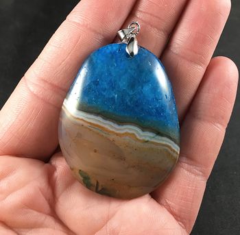 Semi Transparent Beige Orange White and and Blue 34beach and Surf34 Druzy Agate Stone Pendant #tRrLn3pZbvY