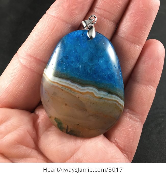 Semi Transparent Beige Orange White and and Blue 34beach and Surf34 Druzy Agate Stone Pendant - #tRrLn3pZbvY-1