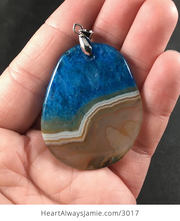 Semi Transparent Beige Orange White and and Blue 34beach and Surf34 Druzy Agate Stone Pendant Necklace - #tRrLn3pZbvY-2