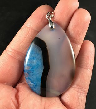 Semi Transparent Black Brown and Blue Drusy Agate Stone Pendant #39Y7f2EEoMA