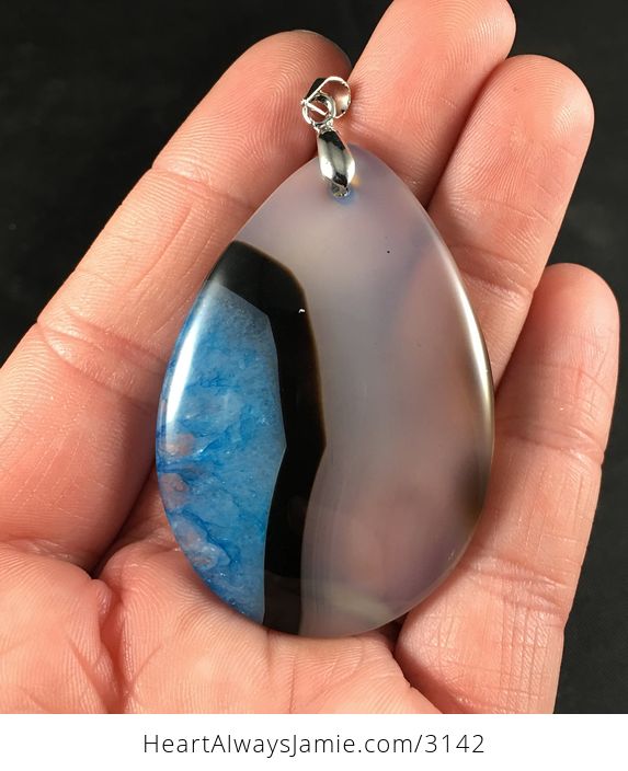 Semi Transparent Black Brown and Blue Drusy Agate Stone Pendant - #39Y7f2EEoMA-1