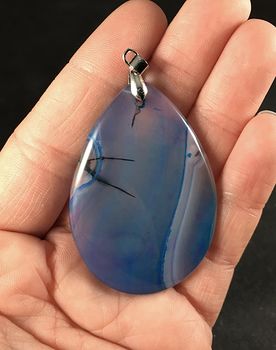 Semi Transparent Blue and Black Dragon Veins Agate Stone Pendant #dm1wfZiZSx8