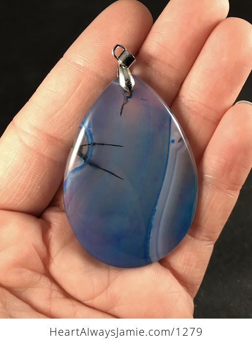 Semi Transparent Blue and Black Dragon Veins Agate Stone Pendant - #dm1wfZiZSx8-1