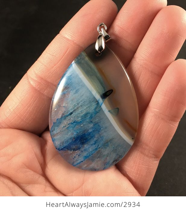 Semi Transparent Brown and Blue Druzy Agate Stone Pendant - #MN1w51OVKZI-1