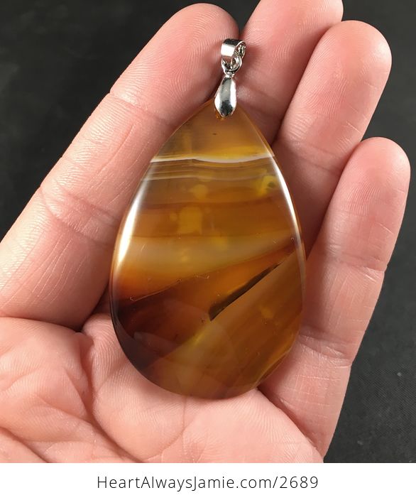 Semi Transparent Brown and Orange Agate Stone Pendant - #jh18V6Dg4oU-1
