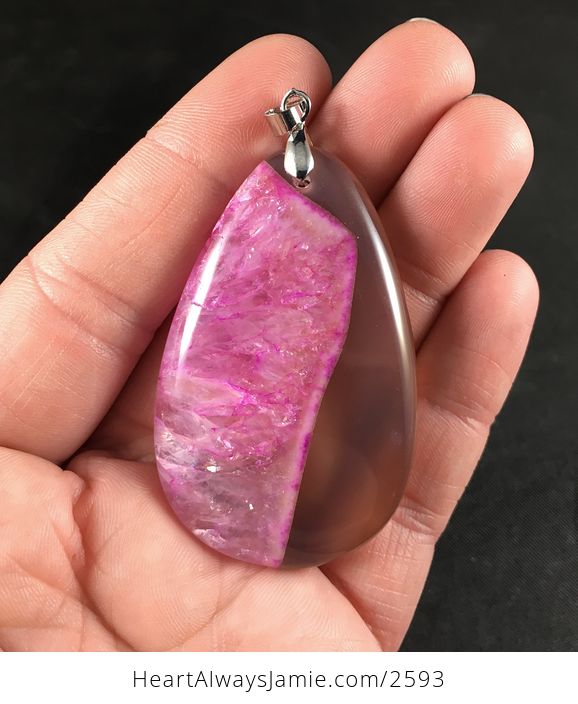 Semi Transparent Brown and Pink Druzy Agate Stone Pendant Necklace - #wIiQjIp4W2w-2