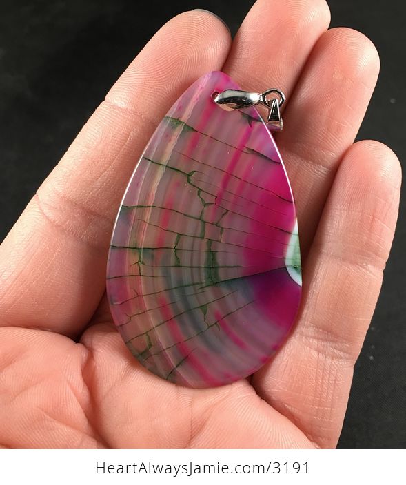 Semi Transparent Green and Pink Dragon Veins Agate Stone Pendant Necklace - #dQgdcsmCSv8-2