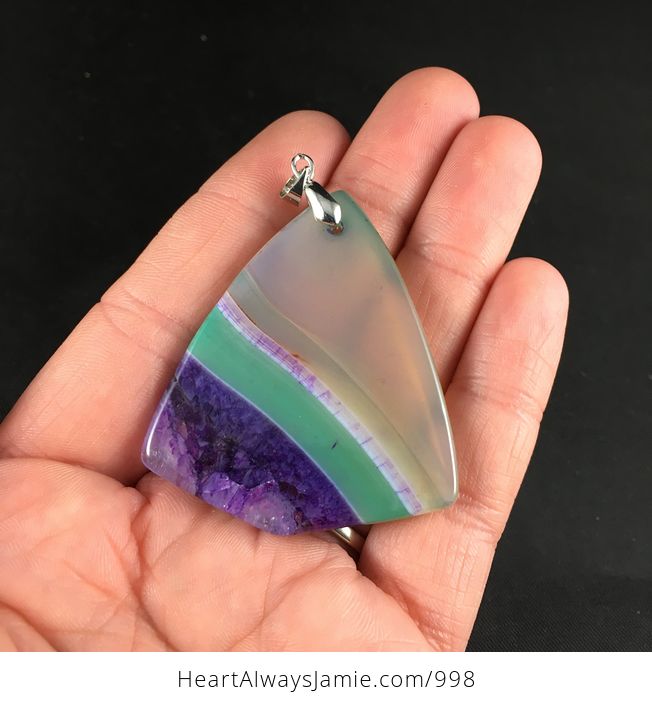 Semi Transparent Green and Purple Druzy Stone Agate Pendant Necklace - #Xy3qBPEiDJk-2